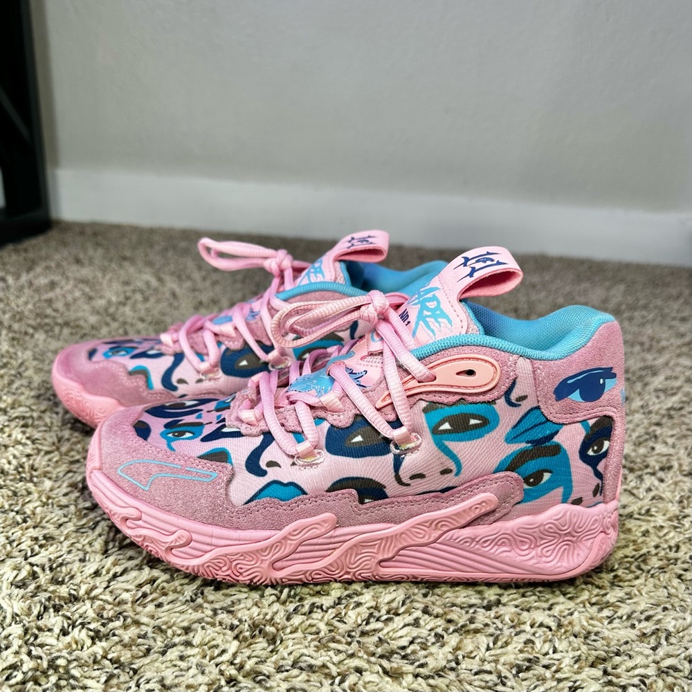 PUMA MB.03 Kid Super JR Pink Blue Unisex Kids‎ Sneakers Size 4.5 /6W Basketball